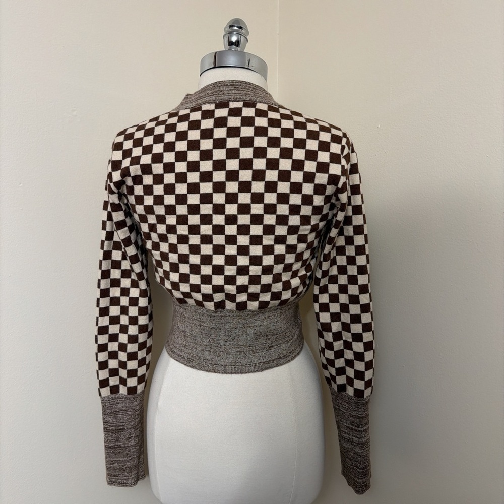Find Me Now Brown Checkered Cardigan M - Picture 3 of 7